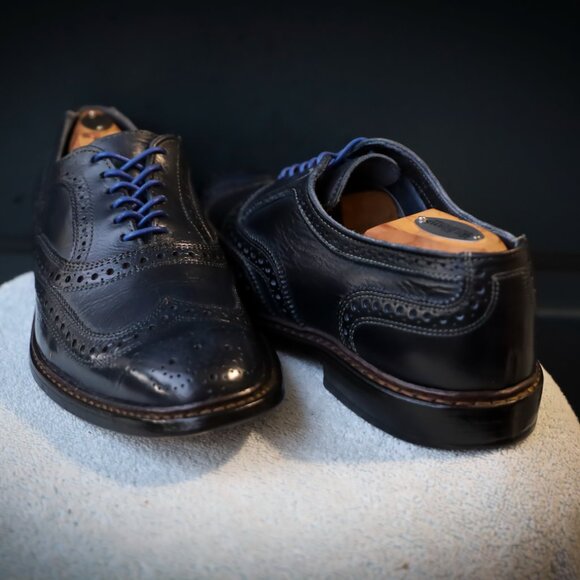 Allen Edmonds Navy Leather Wingtip Oxfords with Blue Laces main image 9